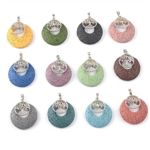 Tree of life Colourful Lava Stone Essential Oil Diffuser Pendant Aromatherapy Jewelry DIY Rock Stone Necklace Charms
