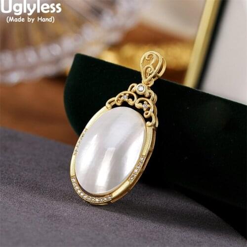 Uglyless Natural Shell Pendants Necklaces No Chains Office Lady Daily Dress Water Drop Jewelry Real 925 Silver Necklaces Elegant