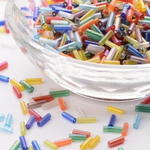 1 Pound Transparent Rainbow Glass Bugle Beads AB Color Beads For DIY Jewelry Making, 6x1.8mm, Hole: 0.6mm,About 10000 pcs