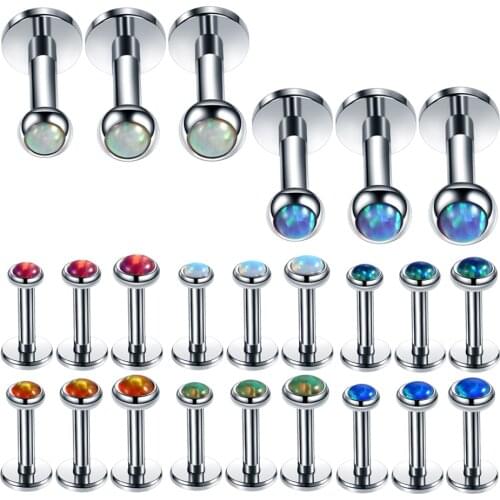 3pcs/lot Steel Opal Tragus Barbell Piercing Opal Labret Stud Ring Piercing Lobe Earring Stud Orelha Cartilage Helix Piercing 16G