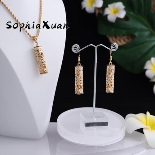 SophiaXuan New Design Hawaiian Jewelry Sets Hollow Out Plumeria Trends Dangle Gold Earrings Necklaces Set Jeweler for Women 2021