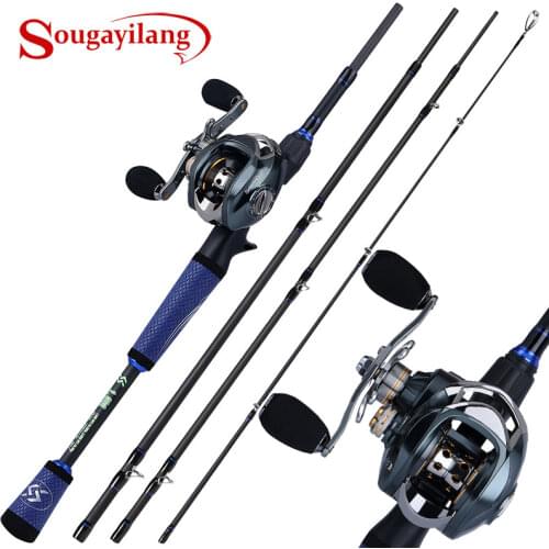 Sougayilang 1.8M 2.1M Telescopic Fishing Combo 4 Section Carbon Fiber Fishing Rod and 11+1BB Baitcasting Reel Travel Fishing Set