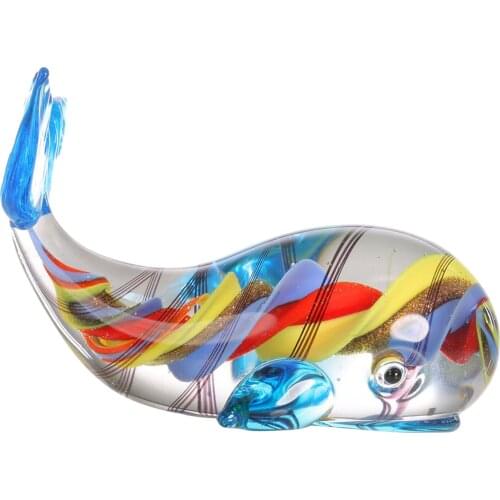 Glass Whale Figurine - Collectible Animal Art - Colored Hand Blown and Painted Glass Miniature Table Decor Gifts