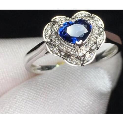 T1205 Blue Sapphire Ring 0.7ct Real Pure 18 K Natural Unheat Royal Blue Sapphire Gemstone Diamonds Stone Female Ring