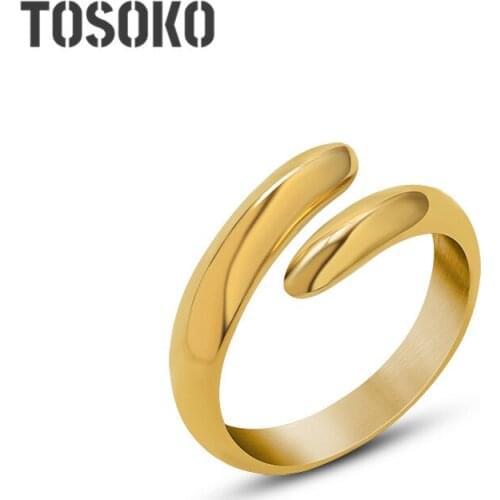 TOSOKO Stainless Steel Jewelry Ins Double Llayer Plain Ring Female 18K Gold Ring Index Finger Ring BSA194