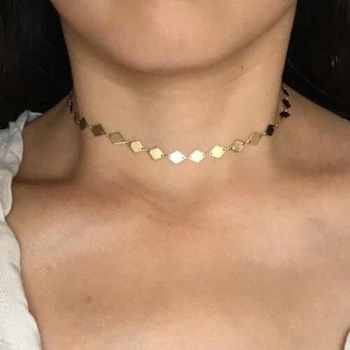Vintage Delicate Rhombus Sequins Choker Necklace for Women Ladies Simple Geometric Clavicle Necklace Jewelry Kolye YN1520