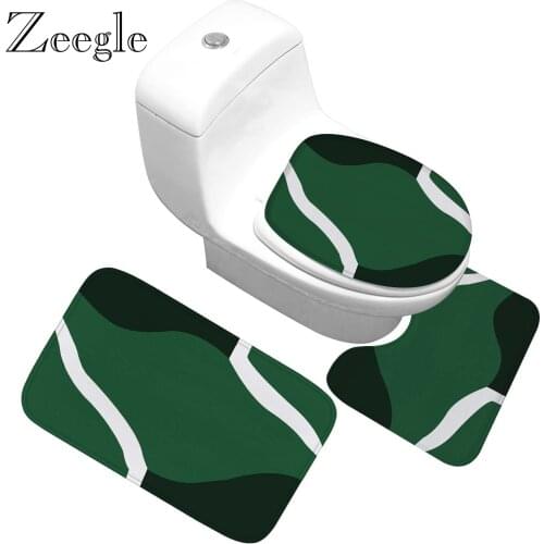 Zeegle 3pcs/set Bathroom Rug Set Anti-slip Shower Mat Flannel Decor Toilet Seat Tank Cover Rug Washable Shower Carpet