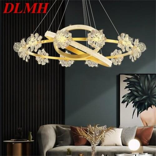 DLMH Gold Luxury Chandeliers Light Modern Crystal LED Brass Pendant Lamp Flower Home Fixture for Living Room