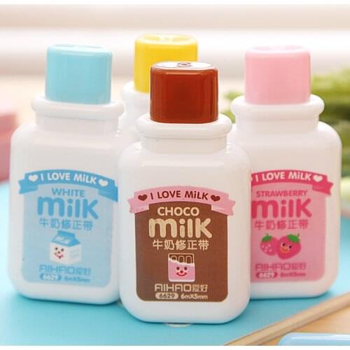 1PC/sell Creative Milk Correction Tape Kawaii Stationery Office Tools Sticker Corrector Stationery Design Stickers Pen