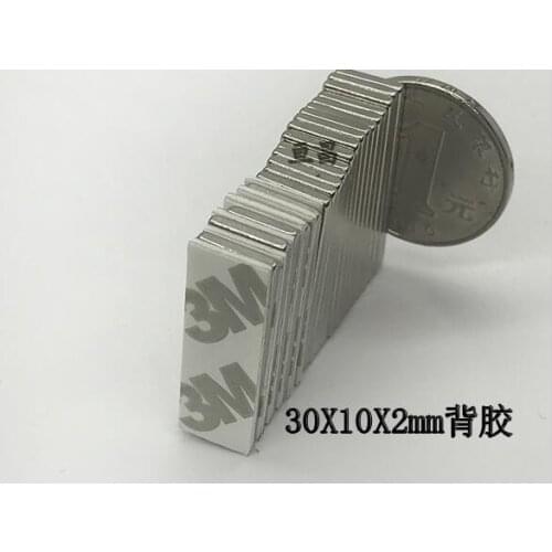 10pc 30mmx10mmx2 mm N35 Strong Bar Cuboid Block Magnets 30x10x2 with Double-sided adhesive Permanent magnet 30*10*2