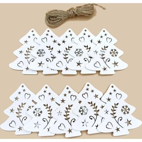 10pcs Christmas Wooden Ornaments Wood White Christmas Tree Discs Hanging Decoration Embellishments for DIY Craft