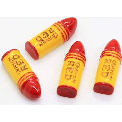 100/50pcs Kawaii Red Crayon Resin Miniature Art Supply Flatback Cabochon For DIY Decorative Craft Scrapbooking