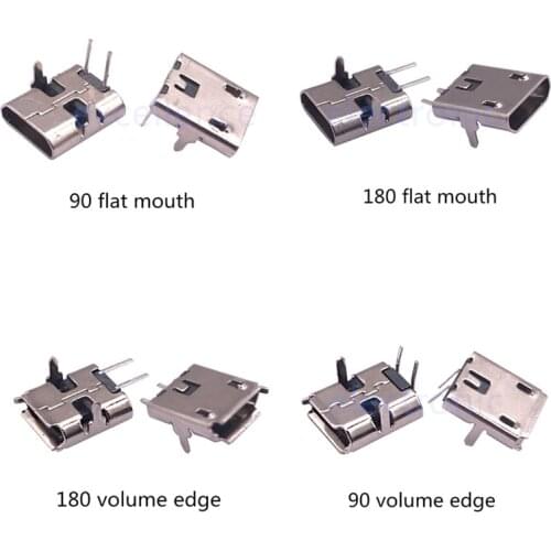 20Pcs Micro Usb 2Pin 90/180 degrees B Type Female Connector For Mobile Phone Micro Usb Jack Connector 2 Pin Charging Socket