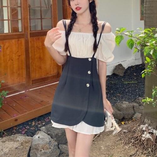 2021 Summer Patchwork Kawaii Sweet Dress Women French Design Party Elegant Mini Dress Female Puff Sleeve Casual Korean Clothes