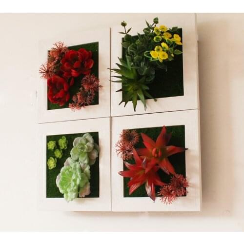 3D Creative Plastic Plants Home Wedding Decor Metope Succulent Imitation Wood Frame Artificial Flower Bedroom Wall Sticker Decor