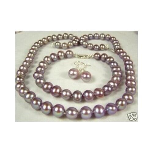 8mm brown Pearl Necklace Bracelet earring Fashion AKOYA Free shipping