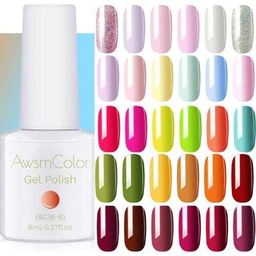 AwsmColor Gel Nail Polish Set, Pastel Color UV LED Soak Off Nail Gel Kit, Winter Color For Christmas