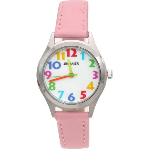 Fashion Kids Watch Children Watches Girls Colorful Dial Leather Cartoon Watch For Girls students electronic Quartz Wristwatches