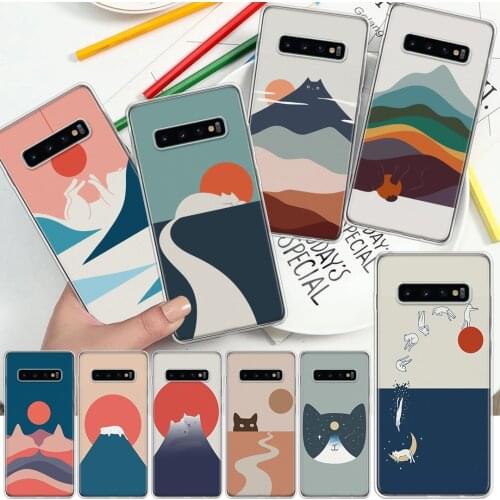 Abstract Art Cats Mount Fuji Japan Landscape Phone Case For Samsung Galaxy A51 A71 A70 A50 A40 A30 A21 A20E A10S A41 A01 A6 A7 A