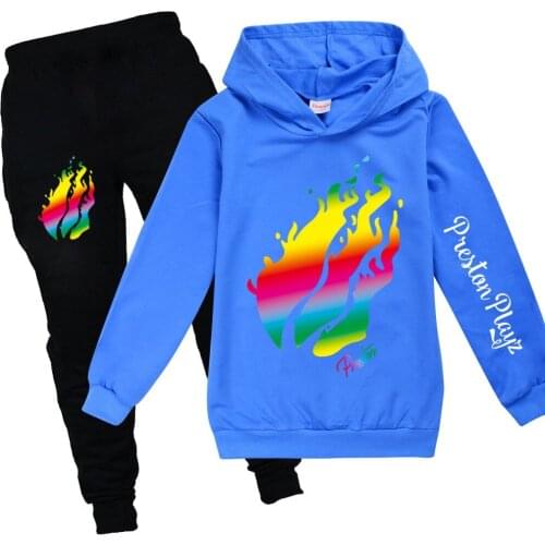 Kids 2021 New Spring Autumn Boys Casual Cotton Prestonplayz Sports Home Fashion Girls Hoodie Pants Hat 3-piece Suit