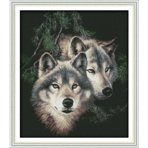 Two wolves (2) cross stitch kit 14ct 11ct pre stamped canvas embroidery DIY handmade needlework