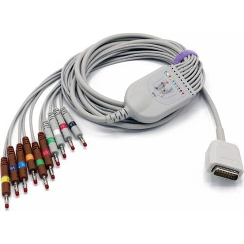 EKG Cable One Piece 10 Lead Wires DB 15 Pin Plug Banana 4.0 End AHA Standard for Shanghai Kohden Jianyi EKG Machine