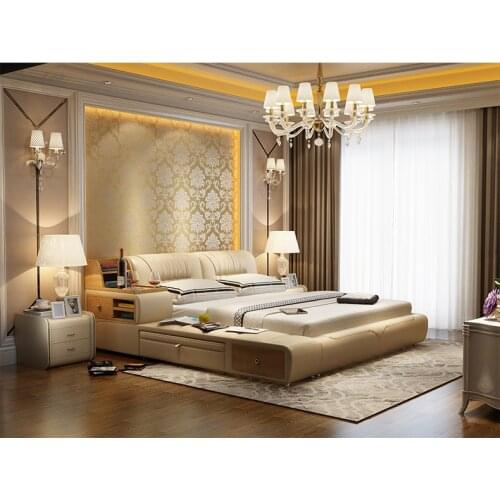 Europe and America Genuine leather bed frame Modern Soft Beds Home Bedroom Furniture cama muebles de dormitorio / camas quarto