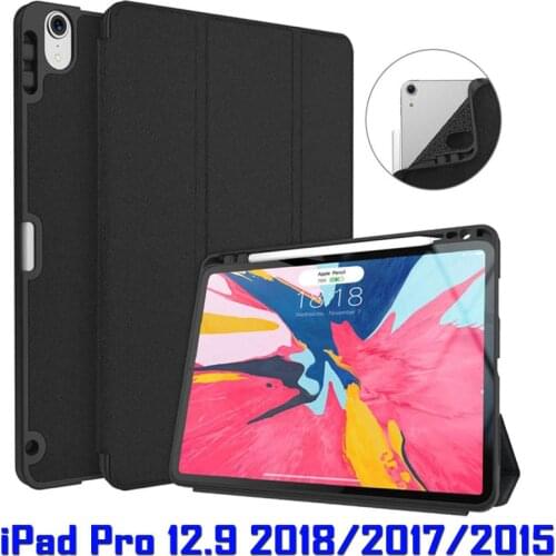 For Apple iPad Pro 12.9 2018 Case with Pencil Holder for iPad 12.9 2017 2015 Casual flip stand case protector Silicon Back Cover