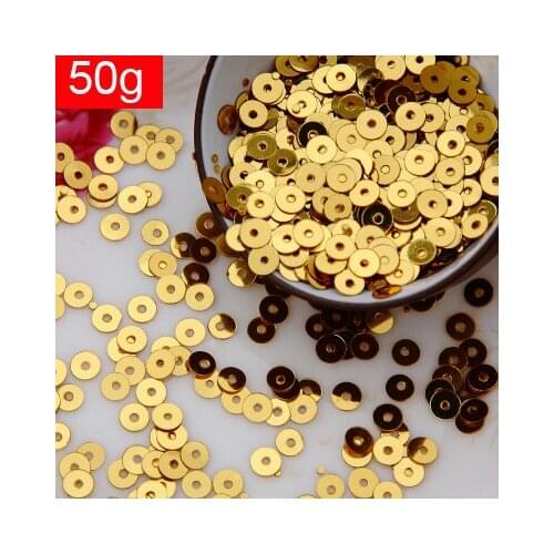 LNHOME-50g(10000pcs) 4mm Flat Round Loose Sequins Paillettes Sewing Wedding Craft Good Quality 8# Light Gold Confetti