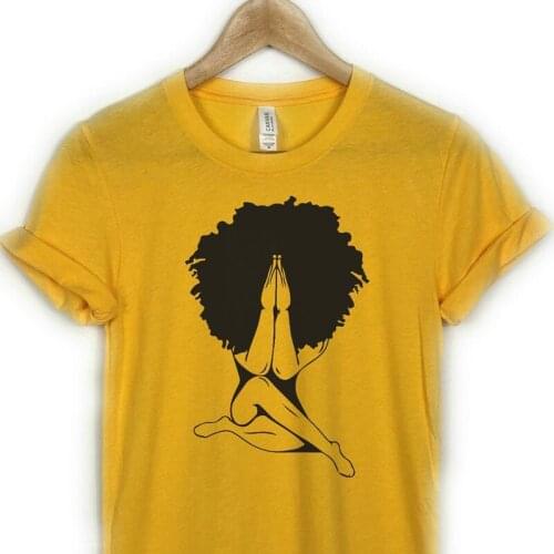 Afro Woman Praying T Shirt Black Queen Girl Faith Tees Shirts 90s Melanin Tops Female Streetwear Oversized Tops Drop Shipping