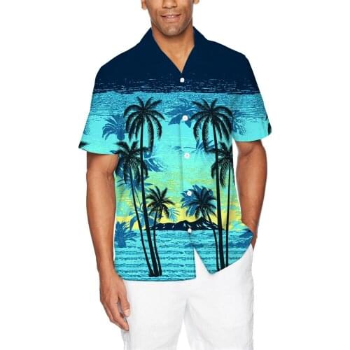 Summer Palm Tree Mens Shirts 3D Print lapel Short Sleeve Hawaiian Men Shirt loose casual Funny Beach Seaside Blue t-shirts Tops