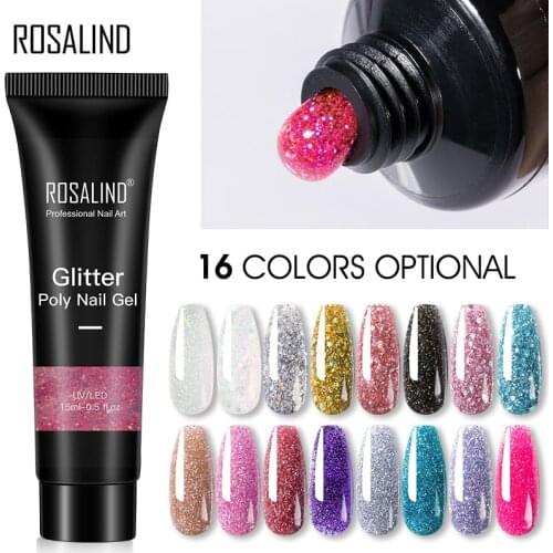 ROSALIND Jelly Glitter Poly Nail Gel Extension 15ml Gel Polish Builder Gel All For Manicure Semi Permanent Soak Off Nail Art