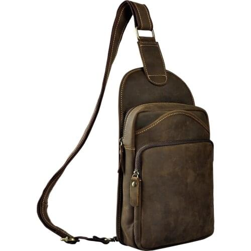 Quality Men Crazy Horse Leather Casual Waist Pack Chest Bag Design Sling Bag One Shoulder Bag Crossbody Bag For Male 9977