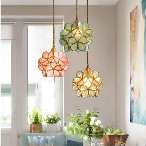 Nordic Creative Brass Glass Chandelier Simple Romantic Dining Room Bedroom Childrens Room Bedside LED Lamp Chandelier Lighting