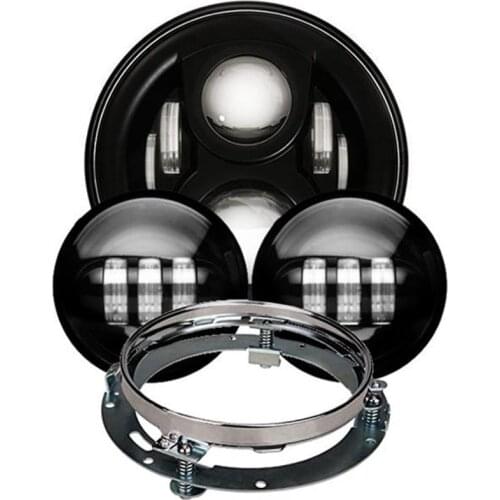 Harley Light 7" Round Harley LED Headlight with 4 1/2" Passing Lamps and 7" Headlamp Adapter Ring For Harley Davidson Touring