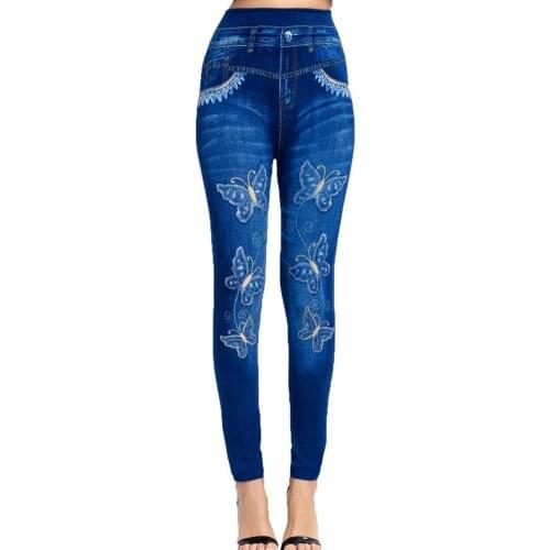 Summer Jeans beautiful butterfly print Jeans Fake Jeans Butterfly Print Stretchy Ankle Length Butt Lift Trousers jeans Women