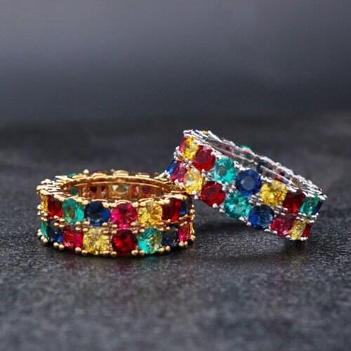 LuReen Hip Hop Bling Big Colored Zircon Stone RIngs for Women Man Fashion Wedding Engagement Jewelry Best Gift