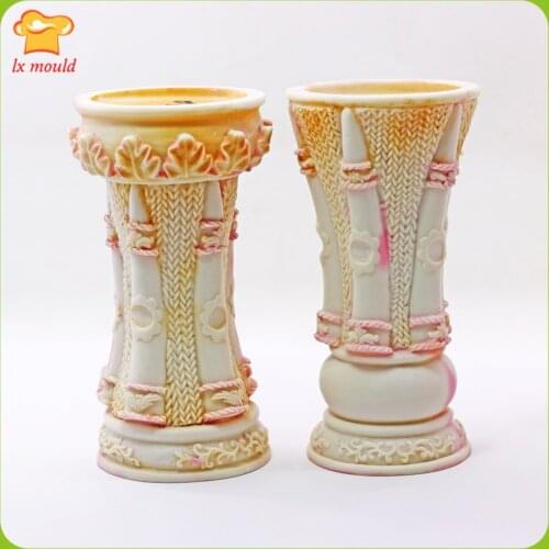 LXYY New Style Sweater Pattern Roman Column Candle Silicone Mould European Style Home Decoration Scented Plaster Moulds #5
