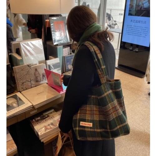 Cute Women Woolen Shoulder Bag Simple Canvas Handbag Tote Books Bags Soft Cloth Fabric Large Capacity Shopping Bag For Ladies