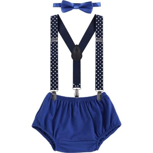 Cute Baby Birthday Clothes Baby Boy Cake Smash Outfit 3pcs Diaper Cover Suspender Shorts Girl Baby Boy Clothes for Photo Shoot