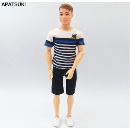 Fashion Doll Clothes For Ken Doll Outfits Striped T-shirt & Black Shorts For Barbies Boyfriend Ken Male 1/6 Boy Doll Kids Toy