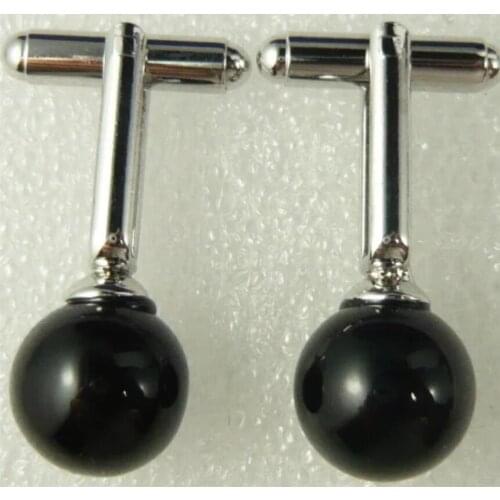 Fashionable silver plated 12 mm black agate cuffs
