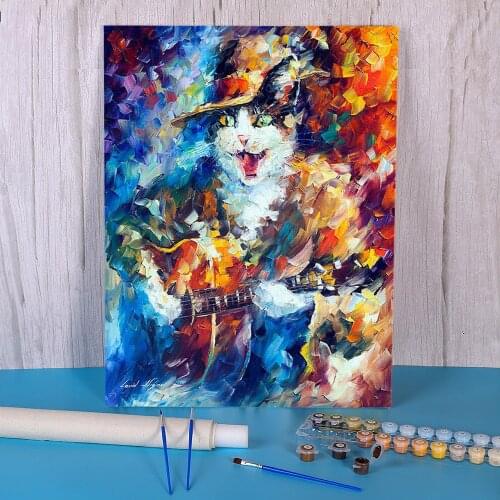 Cat Guitarist Painting By Numbers Kit Acrylic Paints 50*70 Oil Painting Wall Paintings For Handicraft