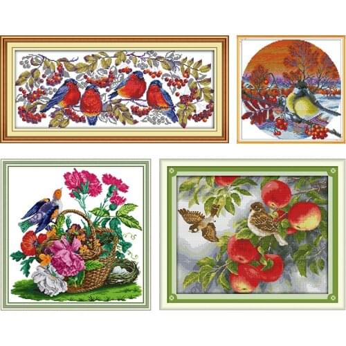 Joy Sunday Counted Cross Stitch Kit Stamped Patterns 14CT 11CT Printed Little Bird and Hawthorn Home Decor Embroidery Needlework