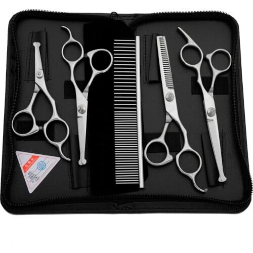 Pet Grooming Scissors Set Safety Round Tip 5 in 1 Stainless Steel Dog Primmer Kit with Thinning Shears Comb for Dogs Cat Animals