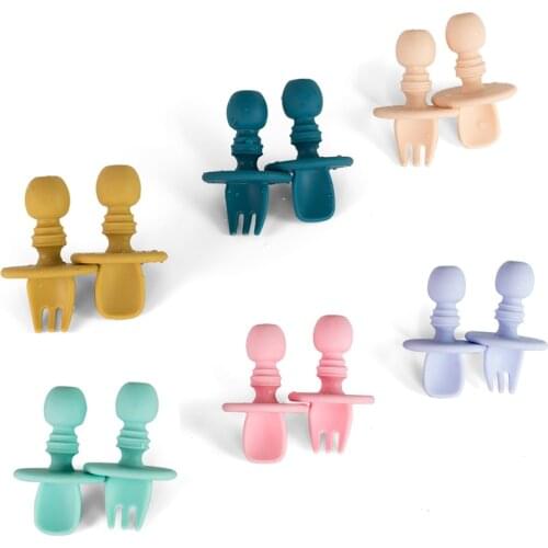 2Pc/Set Silicone Teether Baby Feeding Spoon Set Teething Biter For Newborn Kids Toys Tableware Set Baby Teether