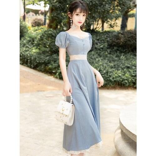 2020 new fashion womens clothing Square Collar dress women dresses Vintage Short