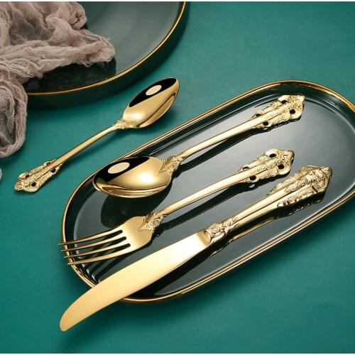 Stainless Steel Knife and Fork Spoon European Retro Relief Court Series Western Steak Knife and Fork Spoon Hotel Tableware Set