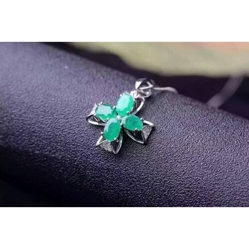 Natural green emerald gem Lovely Lucky Clover Necklace Pendant natural gemstone pendant S925 silver women girl party jewelry