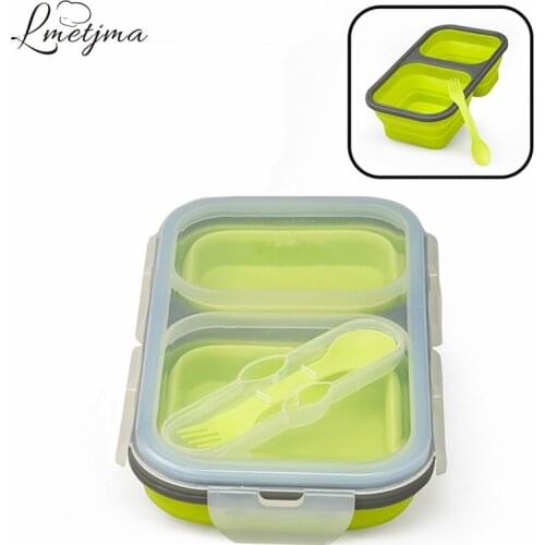 LMETJMA 600ml Portable Folding Silicone Lunch Boxs Retractable Meal Box with Cover Picnic Lunchbox Microwave Food Box KC0818-4